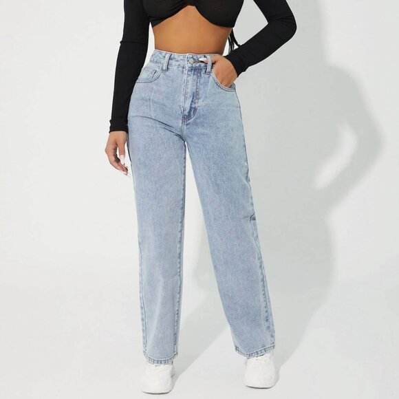 SHEIN Denim - ⚫️Petite High Waist Straight Leg Jeans